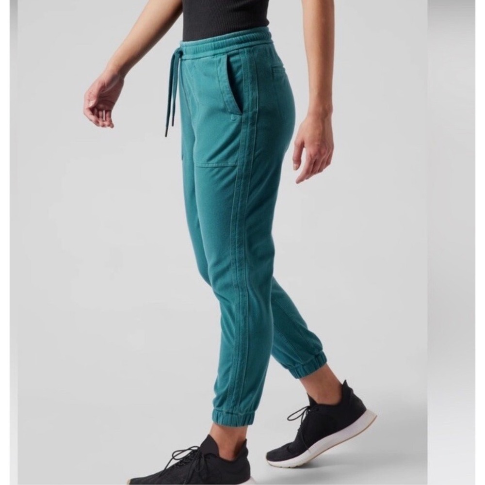 Athleta Farallon Jogger Pants Borealis Green Organic Cotton Medium Teal